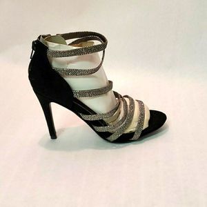 NEW Black and Silver Strappy Heels